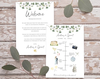Cronograma de casamento em estilo Greenery: cronograma editável e imprimível