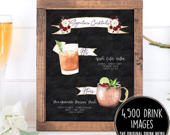 Design Your Own! 4,000 Drink Images + Garnishes Included, Signature Cocktail Sign Template, Chalkboard Bar Menu Printable, Instant Download