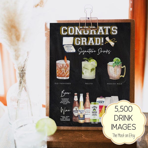 Graduation Bar Menu Template: Editable Drinks Sign (Digital Download)