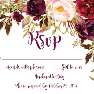 Wedding Invitation Template Printable / Editable / Marsala - DIY Floral ...
