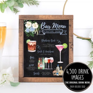 Signature Drinks Menu, Chalkboard Signature Cocktails Template, Blue Hydrangea Bar Menu Sign Template, Signature Drinks Sign, 4,000+ Drinks