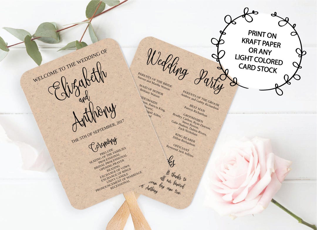 Wedding Program Fan Template Printable / Editable - Calligraphy Script ...