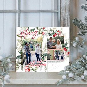 Christmas Photo Card Template, Photoshop Holly and Berries Card, PSD Template, Holiday card template photographers, Photo Christmas Card