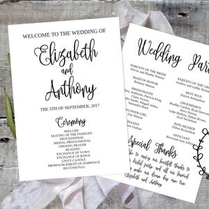 Wedding Program Template Printable / Editable 5x7 Calligraphy Script DIY Print on Kraft Paper or Light Card Stock / Rustic Wedding image 5