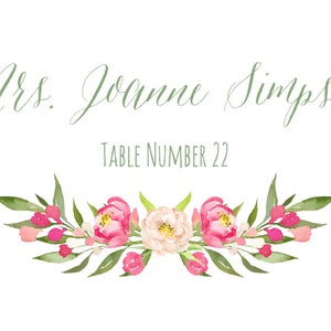 Place Cards Template, Place Card Printable, Coral, Blush Pink Peony Place Card Template, Tented and Flat Place Cards, Two Styles, Food Label image 2