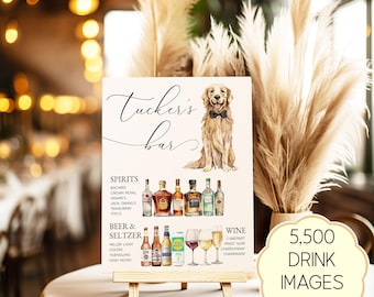 Bruiloft barmenu met huisdier, handtekening huisdier drankje tekensjabloon, huisdier handtekening cocktailbord hond, hond menubord bruiloft bar, cocktailbord huisdier