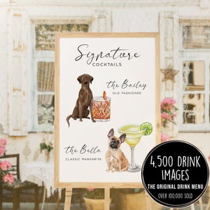 Signature Drink Sign with Pet, Minimalist Pet Drink Sign Wedding, Signature Cocktail Sign Dog, Modern Drinks Sign Pets, Cocktail Sign Pet