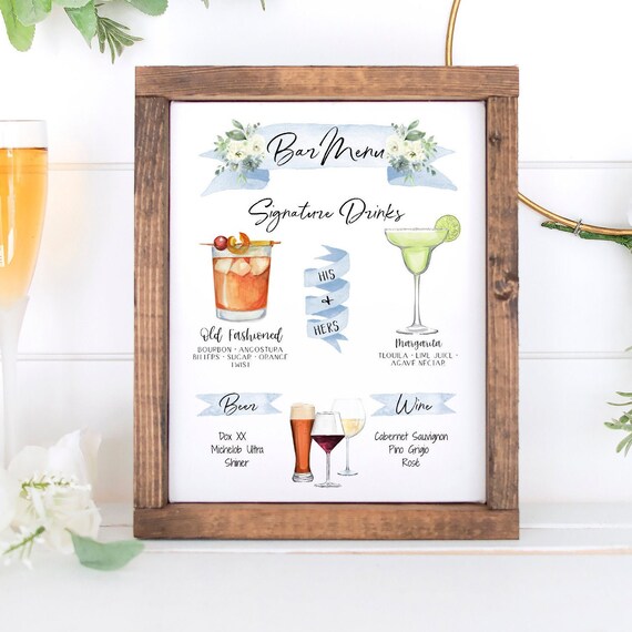 Design Your Own! 150 Drink Images + Garnishes Included, Wedding Bar Menu Template, Signature Cocktail Sign, Signature Drink Menu Printable Il_570xn