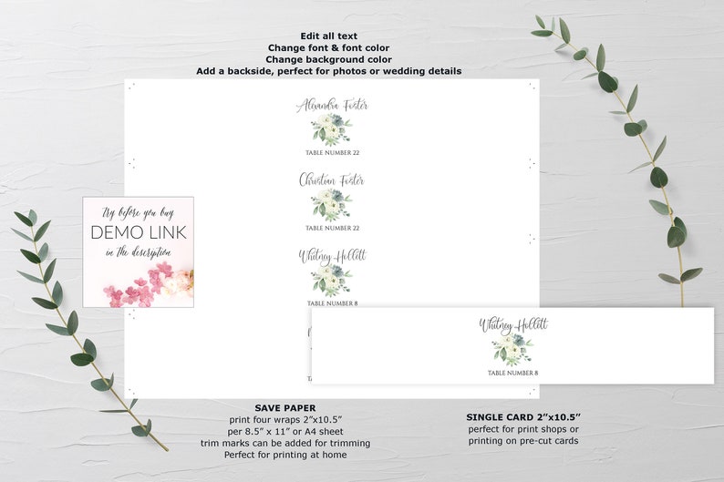 Napkin Wrap Place Card Template Printable Wedding Place | Etsy