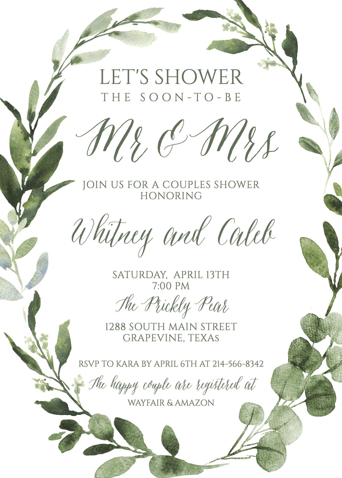 Printable Couples Shower Invitation Template Greenery - Etsy