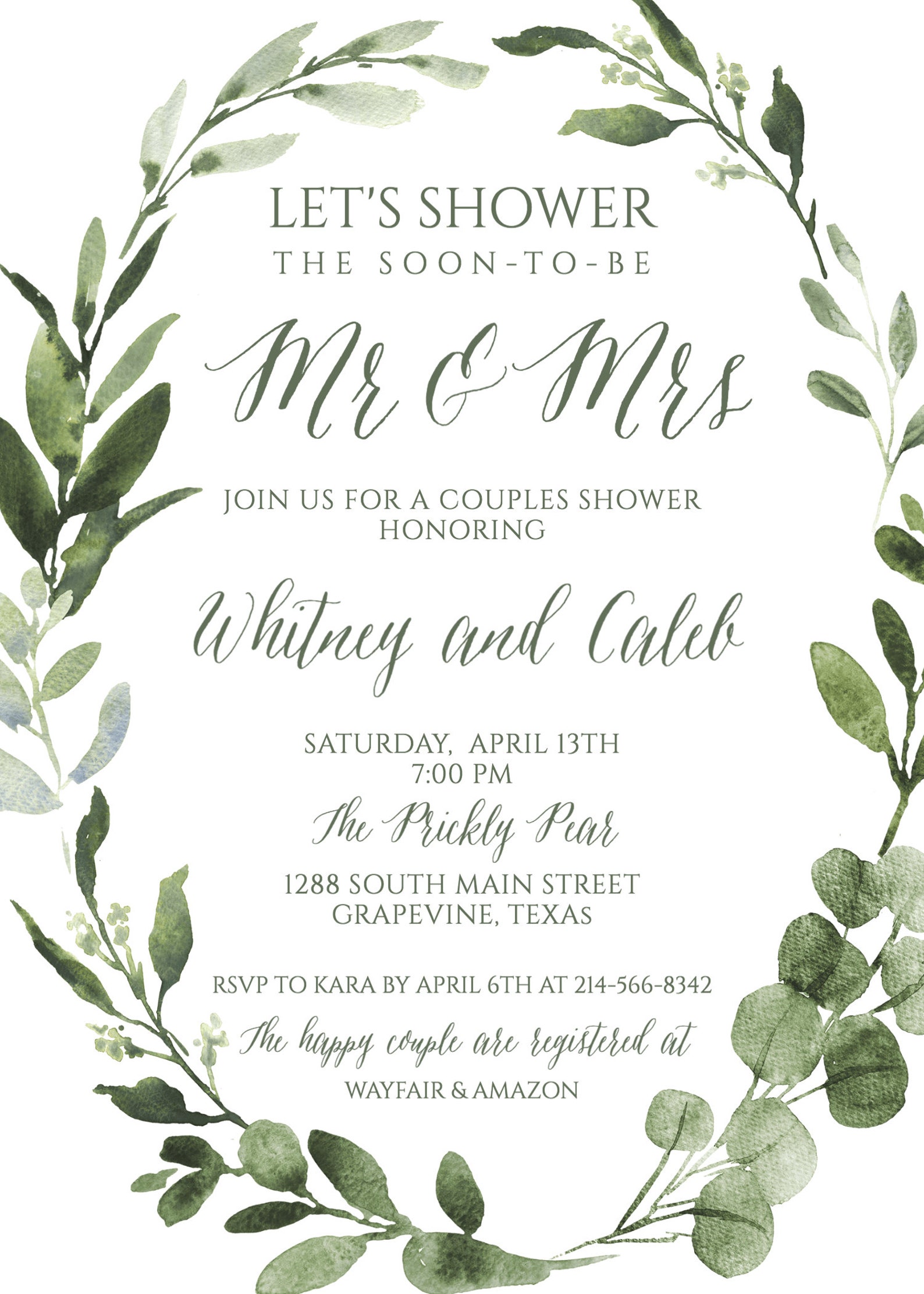 Printable Couples Shower Invitation Template Greenery - Etsy