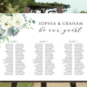 Printable Seating Chart Long Table, Banquet Seating Chart Template, Greenery Banquet Printable Seating Plan, Dusty Blue Seating Chart, MP102