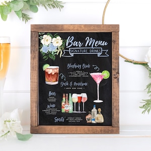 Signature Drinks Menu, Chalkboard Signature Cocktails Template, Blue Hydrangea Bar Menu Sign Template, Signature Drinks Sign, 4,000+ Drinks