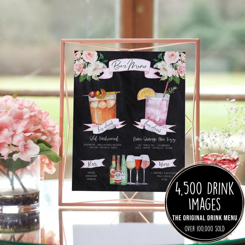 Design Your Own 4,000 Drink Images Garnishes Included, Signature Cocktail Sign Template, Chalkboard Bar Menu Printable, Instant Download image 1