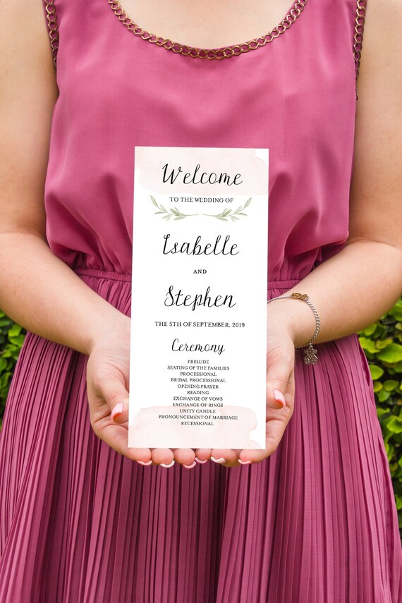 Watercolor Wedding Program Template, DIY Printable Ceremony Program, Blush Pink Watercolor Wedding Program Instant Download, Wedding Program Il_570xn