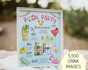 Plantilla de menú para bar de fiesta en la piscina: Bebidas tropicales de verano (Descarga digital)