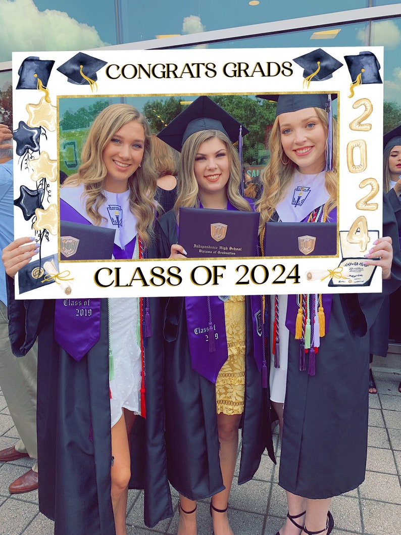 Graduation Photo Prop Frame Template, Grad Party Photo Booth Frame Printable, 2024 Graduation Party Decor Sign, Graduation Party Backdrop image 1