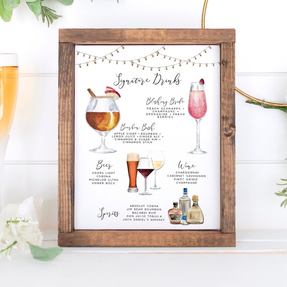 Design Your Own! 150 Drink Images + Garnishes, Signature Drinks, Rustic Bar Menu Template, Signature Cocktail Sign, Drink Menu Printable Il_570xn
