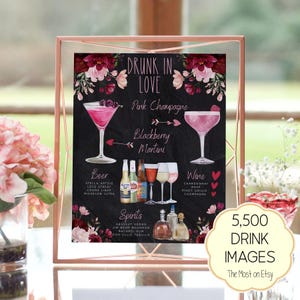 Drunk In Love Getränkekarte, Signature-Cocktail-Vorlage, Rot, Rosa Blumentafel Drunk In Love, Valentinstag Drinks, 7.000+ Drinks
