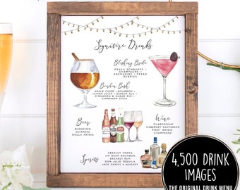 Design Your Own! 4,000+ Drink Images + Garnishes, Signature Drinks, Rustic Bar Menu Template, Signature Cocktail Sign, Drink Menu Printable