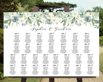 Dusty Blue Seating Chart Template, Printable Greenery Seating Chart, Seating Chart Floral Template, Succulent Seating Plan Wedding, MP102