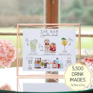 Signature Drink Sign with Pet, Minimalist Pet Drink Sign Wedding, His Hers and Furs Signature Cocktail Sign, Modern Drinks Sign Pets, DIY