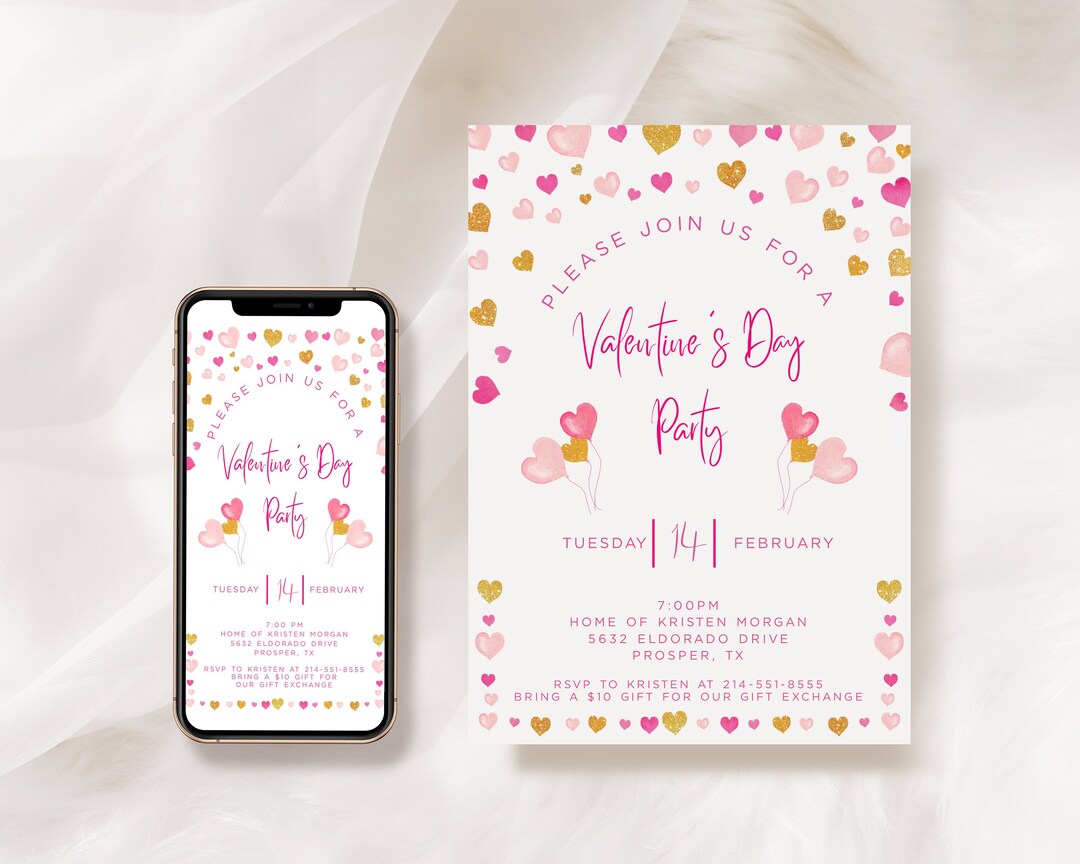 Valentines Party Invitation Template, Valentines Digital Invite