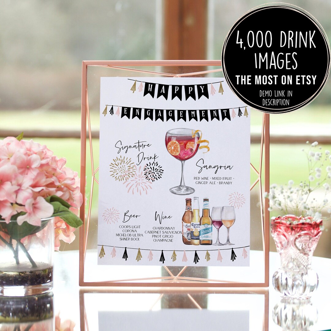 Engagement Party Signature Drink Menu Design Your Own 4000 Etsy