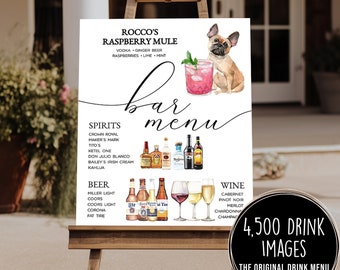 Signature Drink Sign with Pet, Minimalist Pet Drink Sign Wedding, Signature Cocktail Sign Dog, Modern Drinks Sign Pets, Script Cocktail Sign