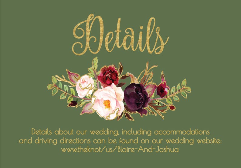 Wedding Invitation Template Printable / Editable DIY Floral Watercolor Wedding Green / Gold / Burgundy / Marsala / Wine / Blush Rustic image 6