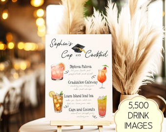 Modello di bevanda firma di laurea, Segno di cocktail per festa di laurea, Segno di bevanda per festa di laurea modificabile, Barra di laurea stampabile, Decorazione per festa di laurea