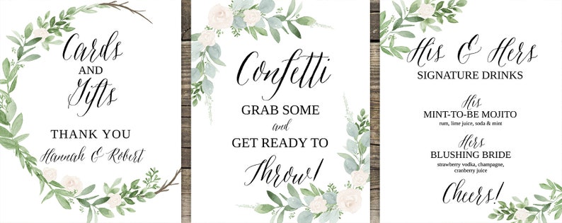 Wedding Signs Template, Wedding Signage, Wedding Signs Printable, Wedding Signs Botanical, Wedding Sign Bundle, 10 Signs 8x10, Greenery Sign image 3