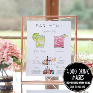 Modèle de carte de bar, carte de boissons modifiable moderne, carte de bar imprimable minimaliste, enseigne de boissons signature, plus de 4 000 images, carte de bar originale