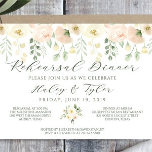 PRINTABLE Wedding Rehearsal Dinner Invitation Template, Blush Pink & Ivory Floral Rehearsal Dinner Printable, Greenery Rehearsal Dinner, MP2