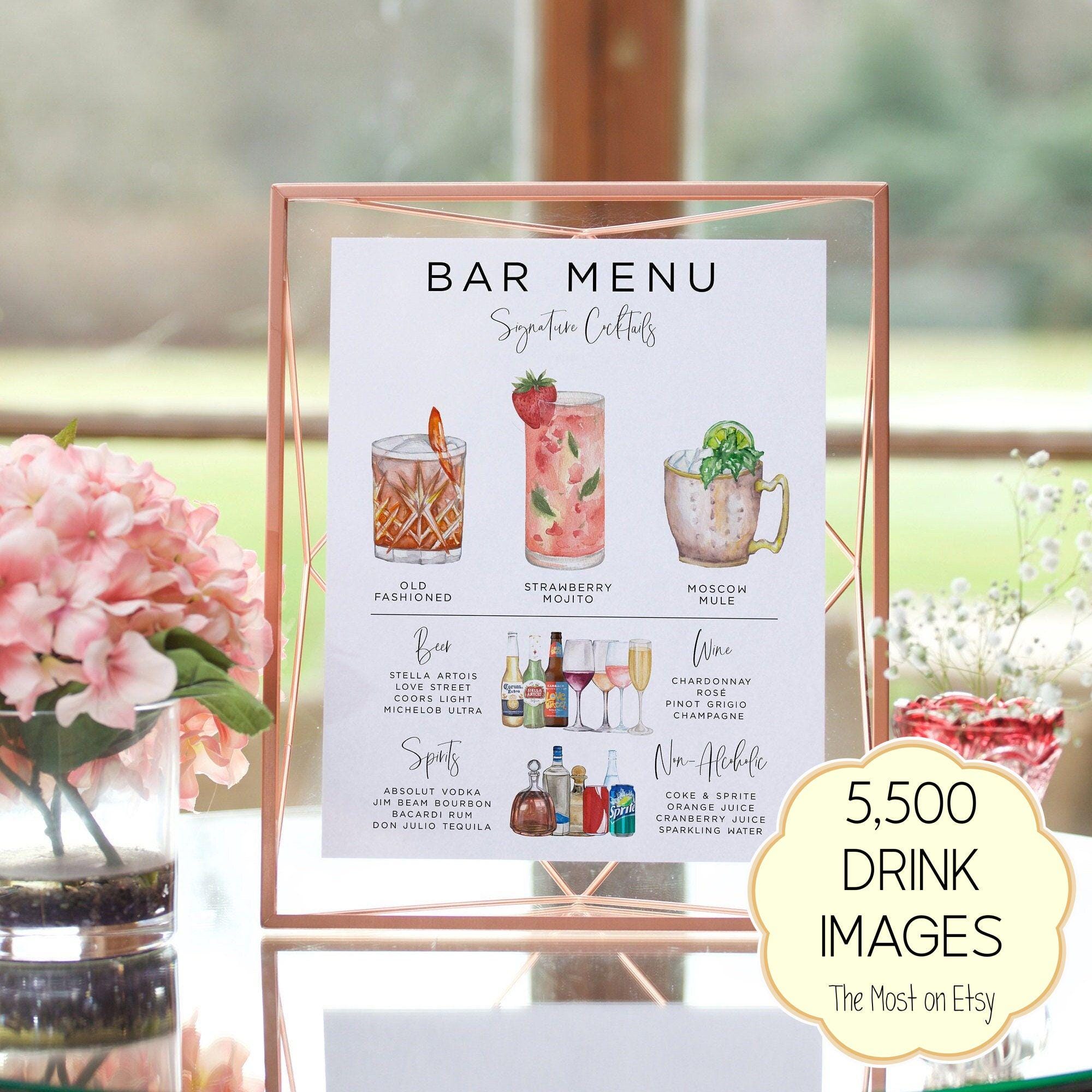 Bar Menu Template, Modern Editable Drink Menu Template, Minimalist Printable Bar Menu, Signature Drinks Sign, 7,000+ Drink Images, Greenery