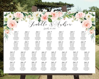 Printable Blush Pink Floral Greenery Wedding Seating Chart Template, DIY Editable Rustic Boho Spring Summer Seating Plan, Download MP08
