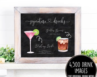 Signature Drinks Sign, Wedding Cocktails Sign Template, Chalkboard Drink Menu Wedding, Bar Menu Sign, 4,000+ Drink Images, His & Hers Drinks