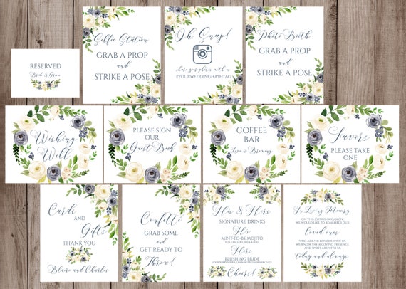 Wedding Signs Template, Dusty Blue Wedding Signage, Slate Blue Wedding Signs Printable, Wedding Signs Blue and Cream, Wedding Sign Bundle Il_570xn