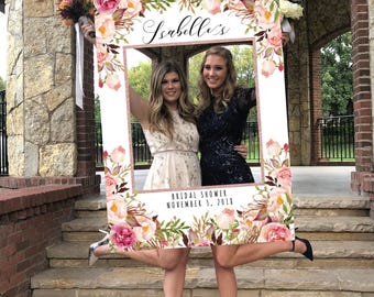 Blush Pink Floral Photo Booth Frame: Bridal Shower, Wedding, Baby