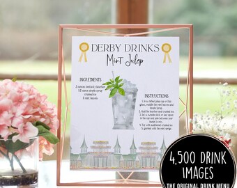 Kentucky Derby Party Cocktail Recipe Cards, Editable Derby Day Party Drink Signs, Mint Julep, Kentucky Mule, Oaks Lily, Old Fashioned, DIY