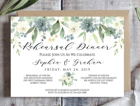 PRINTED Wedding Rehearsal Dinner Invitation, Dusty Blue Succulent Wedding Rehearsal Invitation, Greenery Rehearsal Dinner Invitations, MP102 Il_570xn