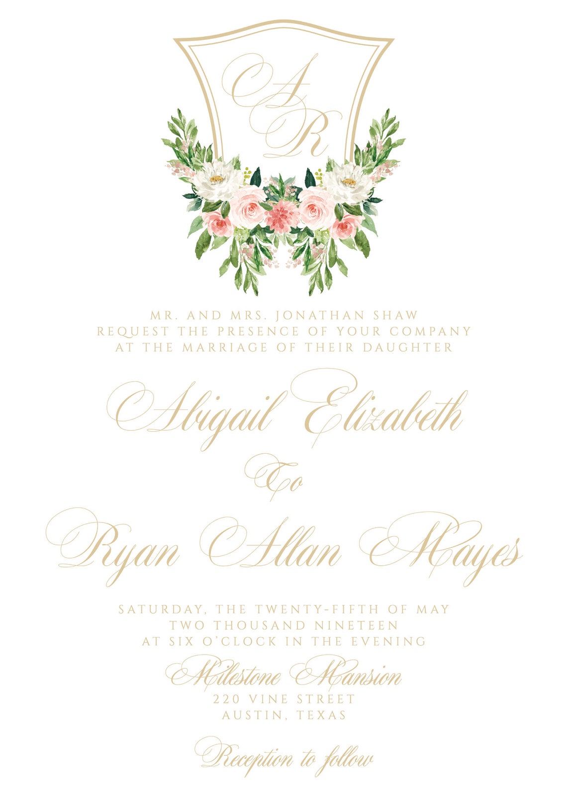 Monogram Wedding Invitation Template Printable Blush Pink Etsy