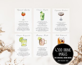 Cocktail Recipe Cards Template, Editable Drink Recipe Card, Printable Recipe Card, Bar Drink Card, DIY Recipe Cards 4,000+ Drink Images