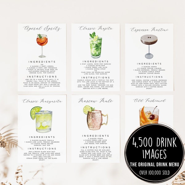 Cocktail Recipe Cards Template, Editable Drink Recipe Card, Printable Recipe Card, Bar Drink Card, DIY Recipe Cards 4,000+ Drink Images