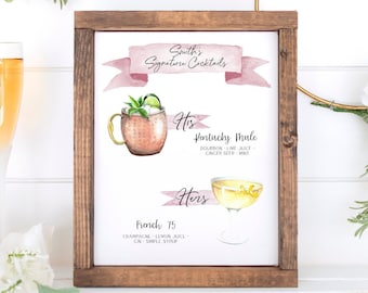Progetta il tuo! 4.000 immagini di bevande + guarnizioni incluse, modello di cartello per cocktail esclusivo, menu di bevande firmate stampabile, insegna del bar per matrimoni