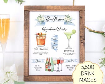 Design Your Own! 7,000+ Drink Images, Garnishes Included, Wedding Bar Menu Template, Signature Cocktail Sign, Signature Drink Menu Printable