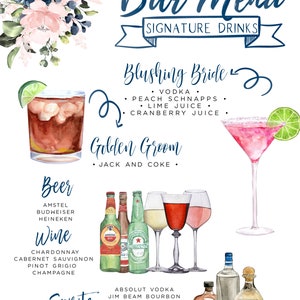 Signature Drinks Sign Navy Blue and Pink Wedding Bar Menu - Etsy