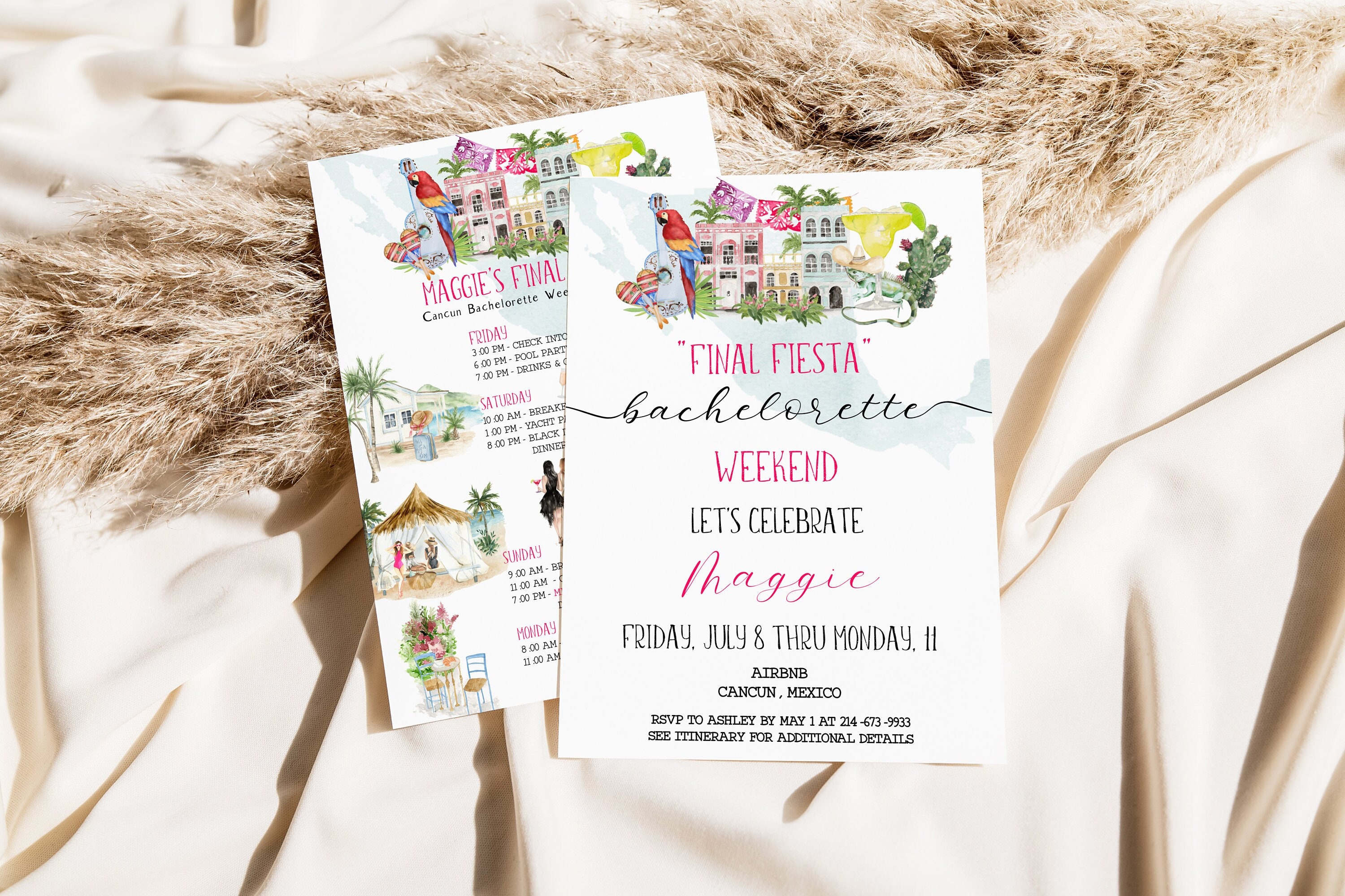 Cancun Bachelorette Weekend Itinerary + Invite Template, Editable Party Itinerary, Tulum Mexico Girls Weekend Schedule, Bach Text or Print