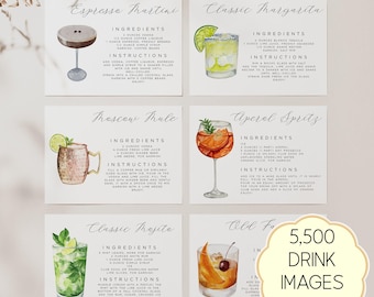 Editable Cocktail Recipe Cards Template: DIY Drink Recipes (Digital Download)