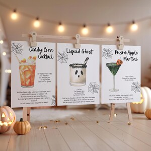 Modèle de cartes de recette de cocktail d'Halloween, recettes modifiables de fête d'Halloween, carte de recette imprimable, recettes de cocktail, carte de recette DIY